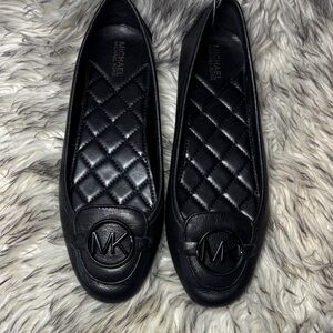 Michael Kors Black Quilted Logo Leather Ballet Flats